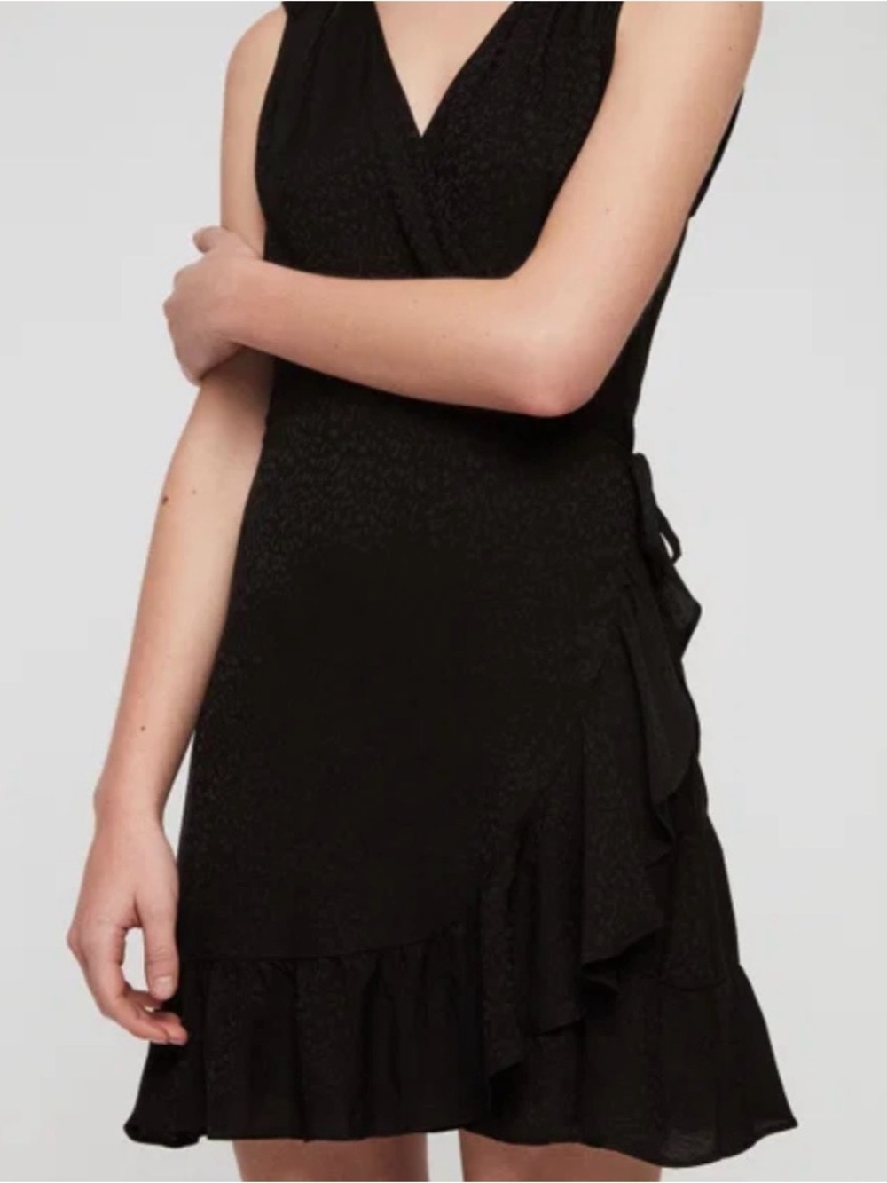 AllSaints Black Ruffle Wrap Mini Dress size S